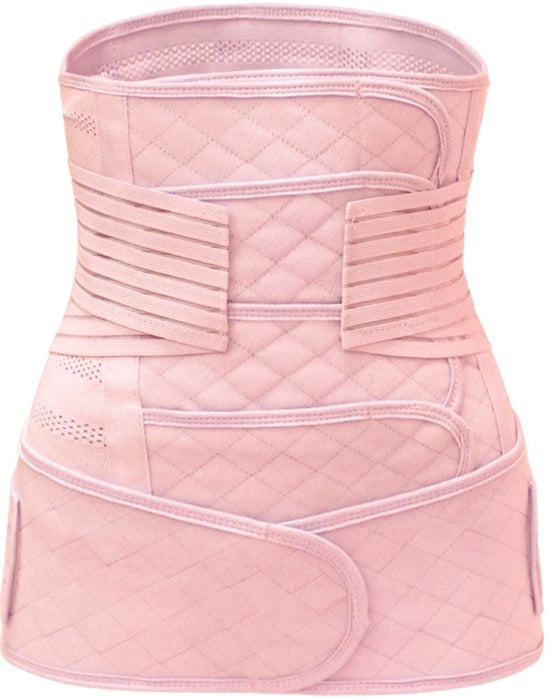 Cintura per l'addome flessibile, respirante e elastica dopo il parto, adatta per la formazione e il recupero, set a due pezzi - XL (rosa)