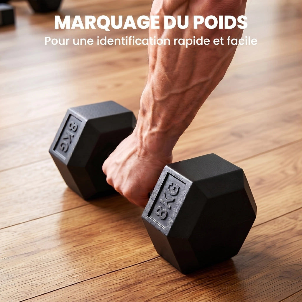 Set manubri corti esagonali 16 kg ¨C zephmum ¨C metallo gomma nero