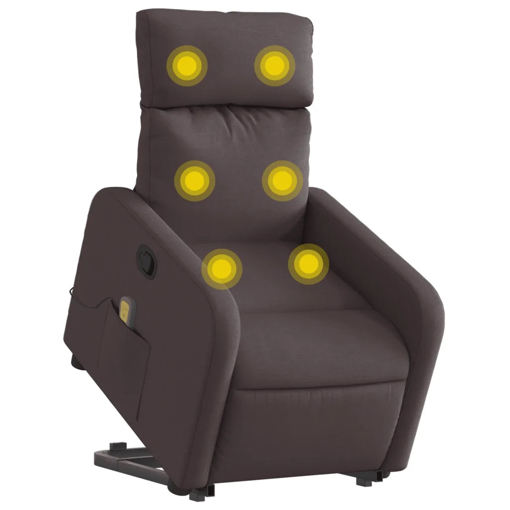 Poltrona Alzapersona Massaggi Reclinabile Marrone Scuro Tessuto 3206713