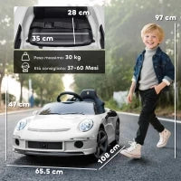 Macchina per Bambini 3-5 Anni con Licenza Ufficiale RUF GT, Telecomando, Cintura di Sicurezza e Musica, Bianco