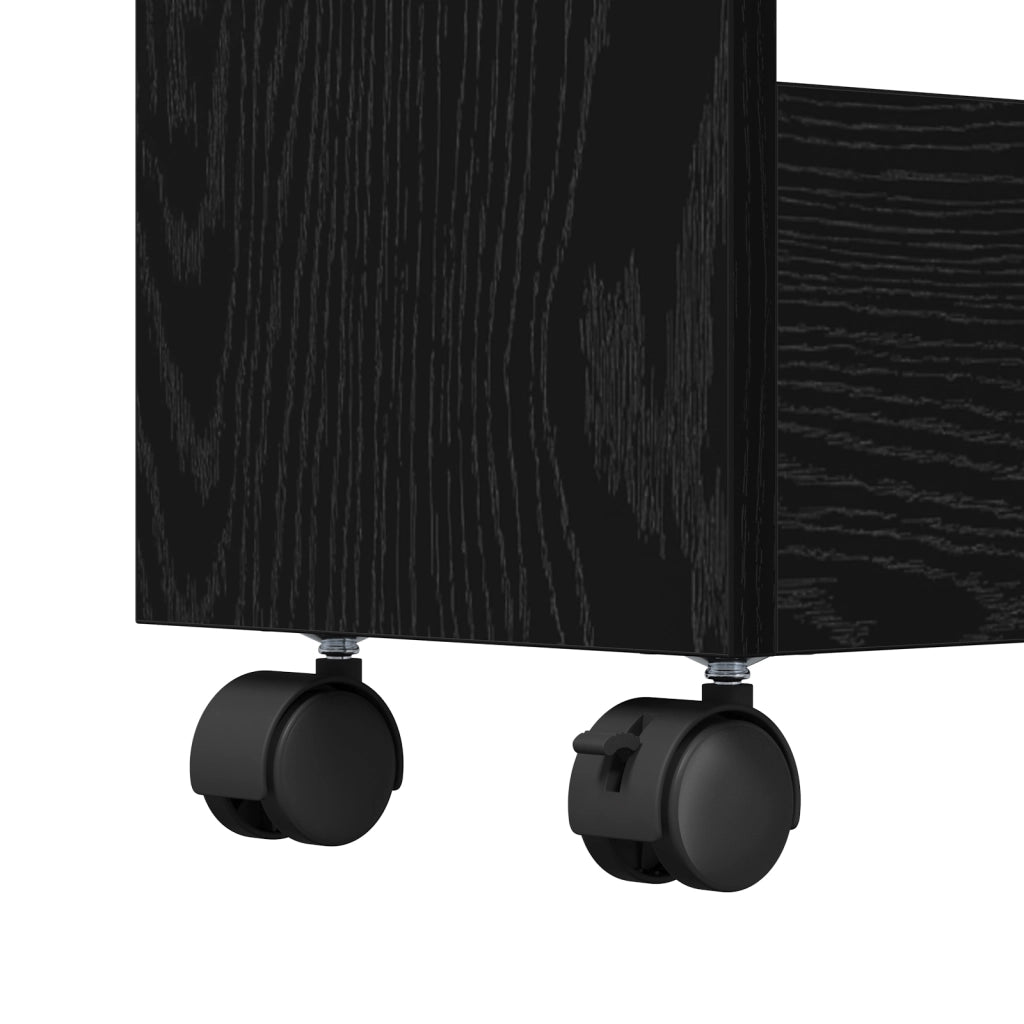 Carrello di Stoccaggio Stretto a 3 Ripiani in Rovere Nero Legno Ingegnerizzato