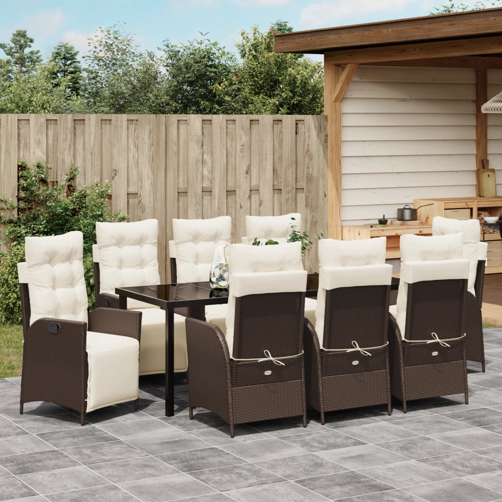 Set da Pranzo da Giardino 9 Pezzi in Rattan Polipropilene Marrone