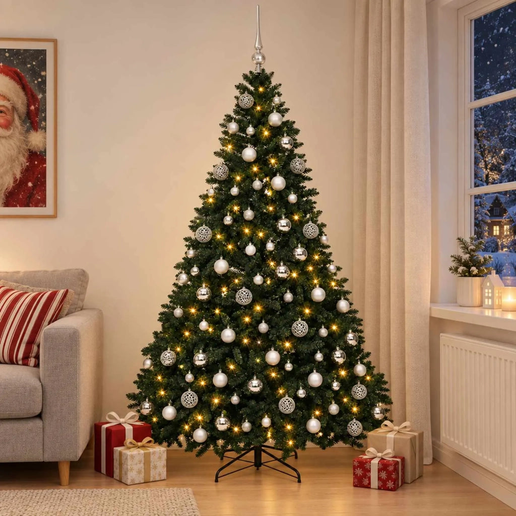 Albero di Natale artificiale verde scuro con palline 240 cm 3467020