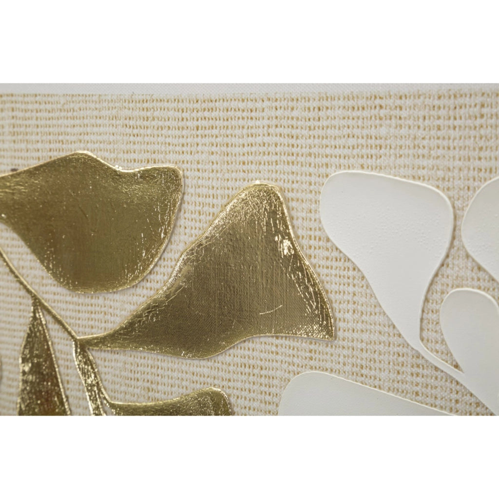 Stampa su tela Goldy A foglie oro su fondo lino con cornice, 50x70 cm