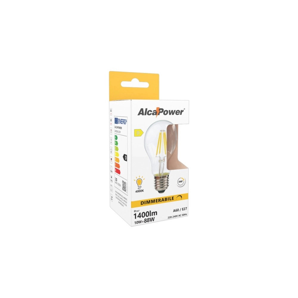 Alca power a60 10w 220v 1400lm 4000k e27 lampada classica dimmerabile a led