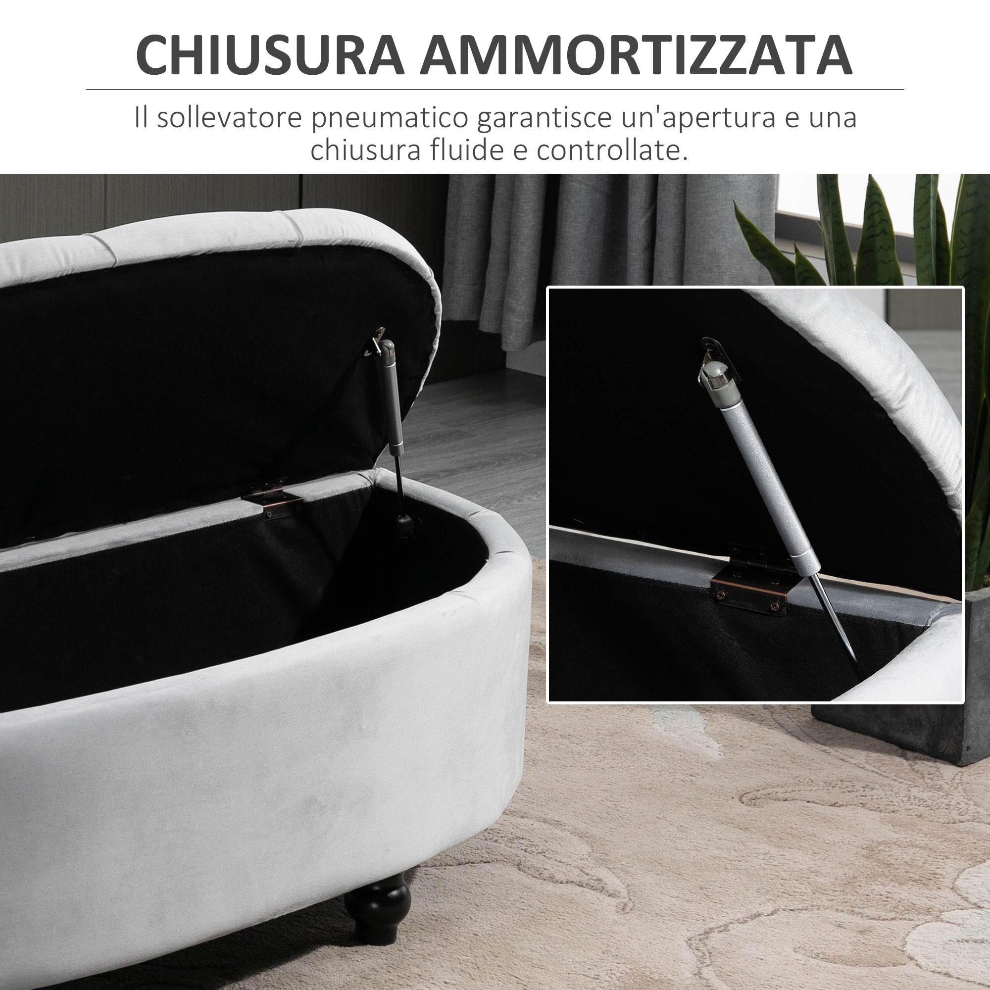 Panca Contenitore Fondoletto a Semicerchio 120x46x42 cm in Velluto e Legno Grigio Chiaro