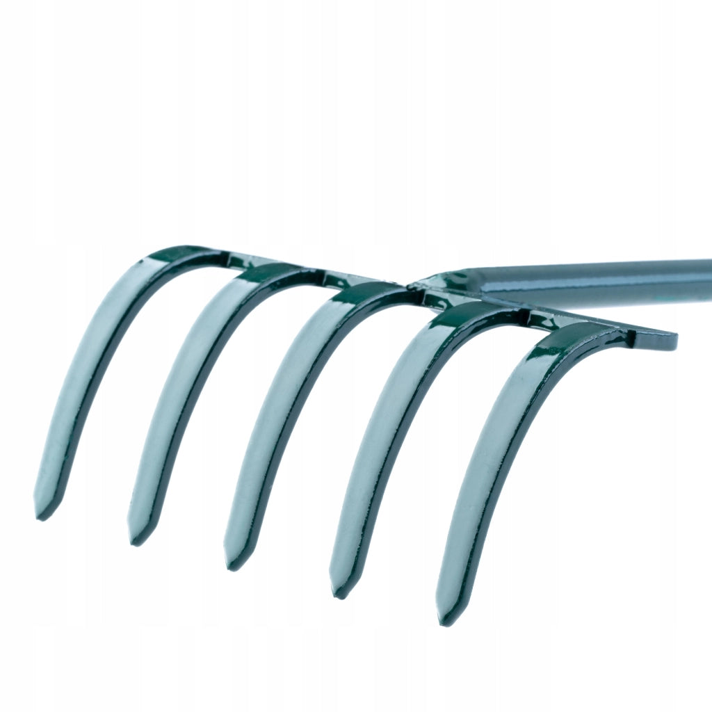 KADAX Piccolo rastrello in metallo per foglie, erba e giardino, 25 cm, 5 denti, manico