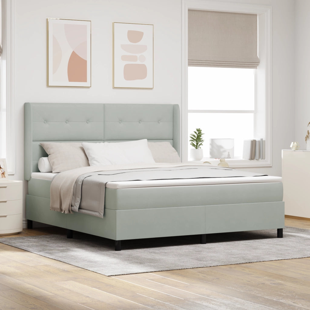 Letto Box Spring con Materasso e Luce LED Grigio Chiaro 180x200 cm Velluto