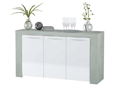 MOBILE BUFFET CREDENZA AMBIT 3 ANTE CM. 144X42X80H IN MELANINA BIANCO/CEMENTO