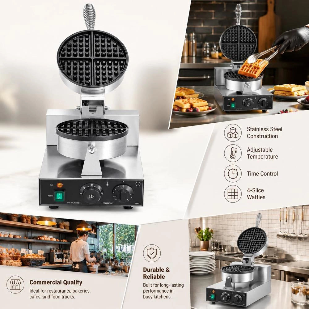 Commercial Waffle Iron 1230 W Waffle Maker With Non-stick Baking Plates, Stainless Steel Waffle Iron With Temperature And Time Control, For Restaurants And Bakeries, 4-compartment Waffles