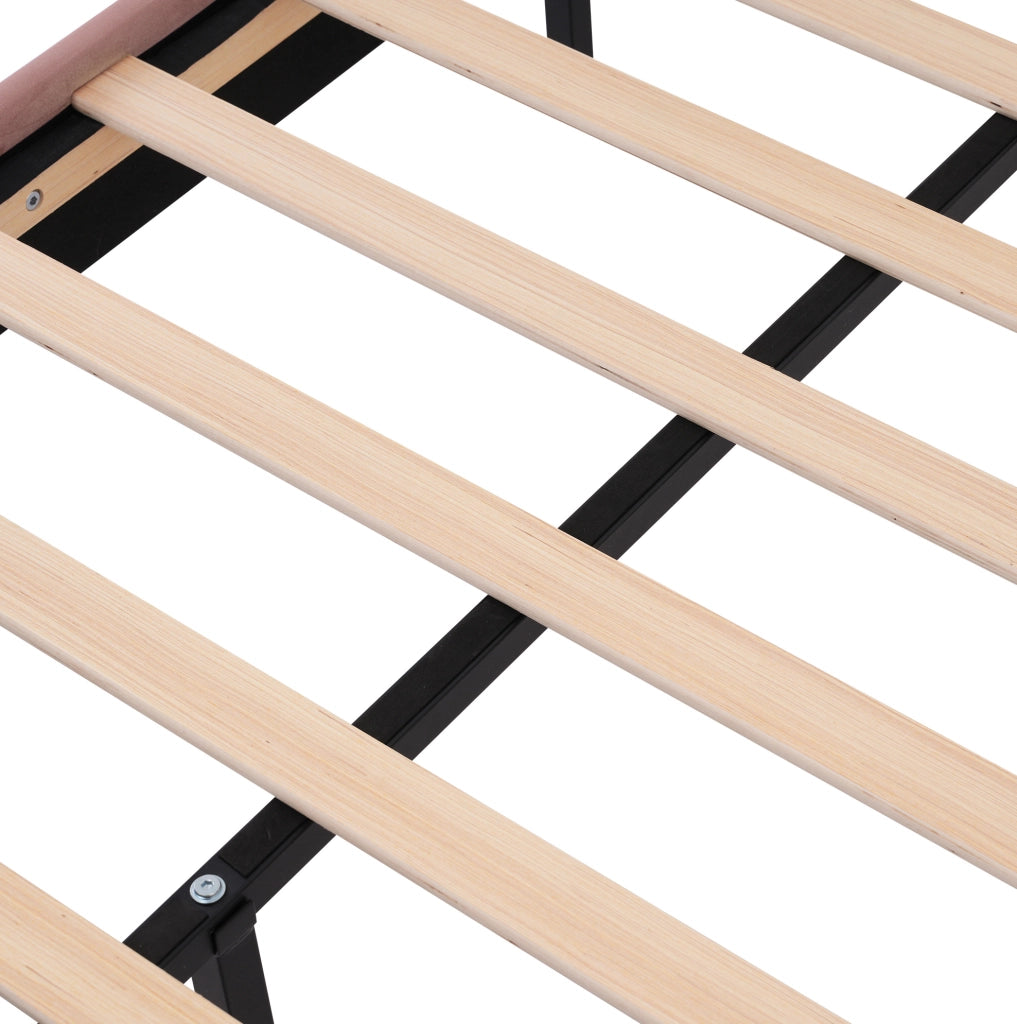 Letto imbottito 90x200 cm con ricarica USB e Type-C; velluto rosa (Senza materasso)
