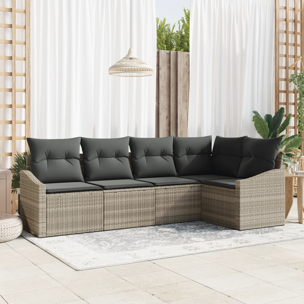 Set da pranzo da giardino 5 pezzi con cuscini grigio chiaro in polyrattan