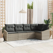Set da pranzo da giardino 5 pezzi con cuscini grigio chiaro in polyrattan