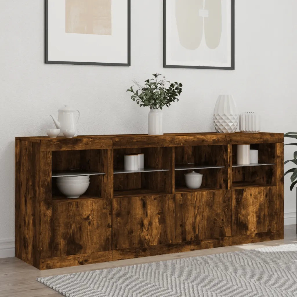 Credenza | Madia | Buffet da pranzo | Armadio da pranzo con Luci LED Rovere Fumo 163x37x67 cm