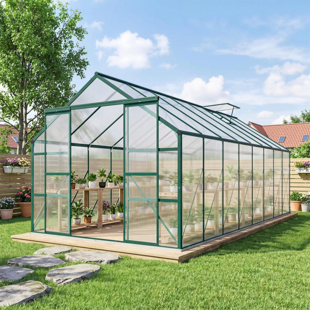 Serra da Giardino in Policarbonato, Metallo e Alluminio, Anti-UV e Antivento, 244x500x216cm, Verde