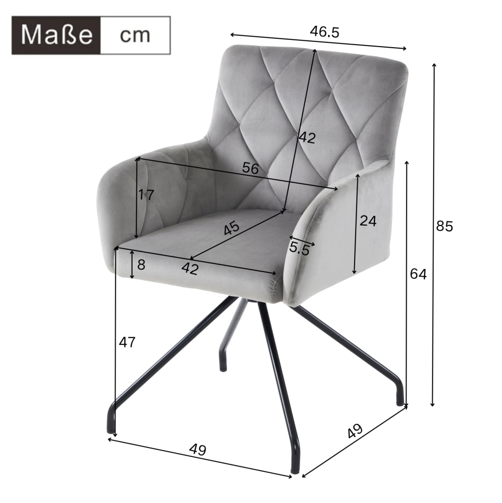 Set di 4 sedie imbottite in velluto grigio chiaro
