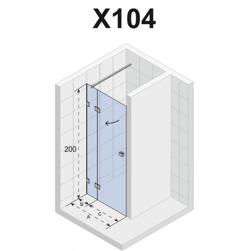 Porta doccia a battente sinistra con cerniere cromate SCANDIC NXT 104 RIHO 140x200 cm
