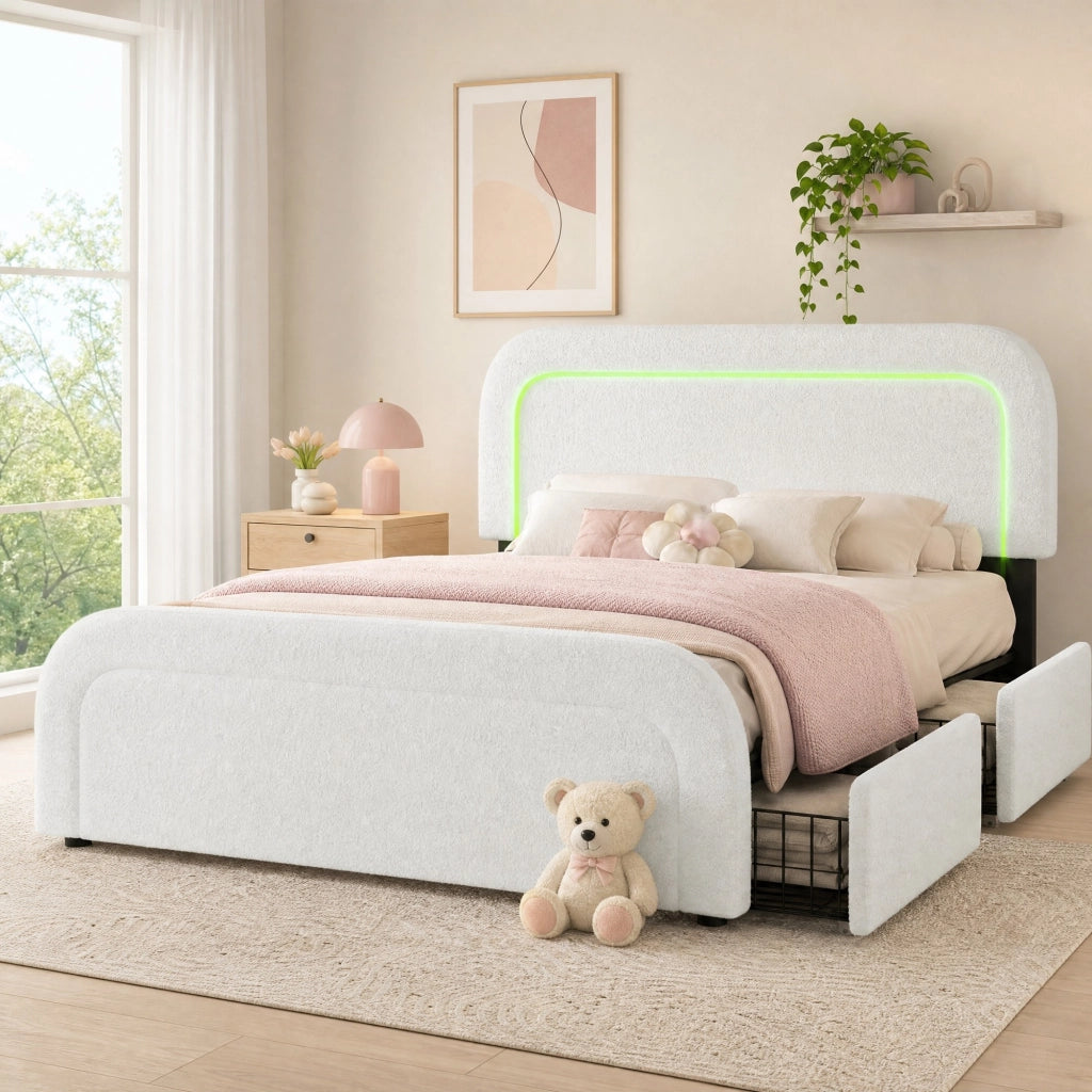 Letto matrimoniale 160x200 cm Sherpa bianco con 4 cassetti