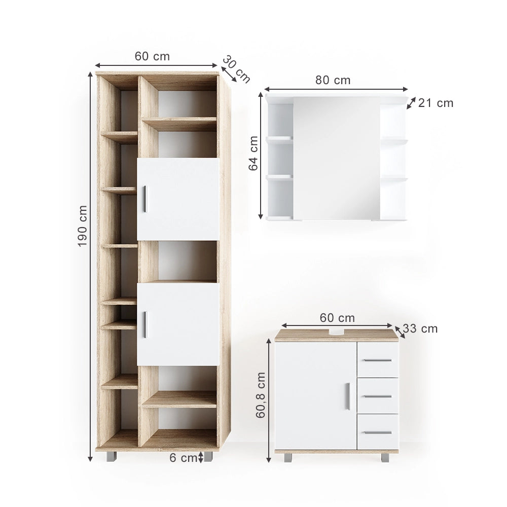 Vicco Set mobili bagno Sonoma 3 parti, con colonna