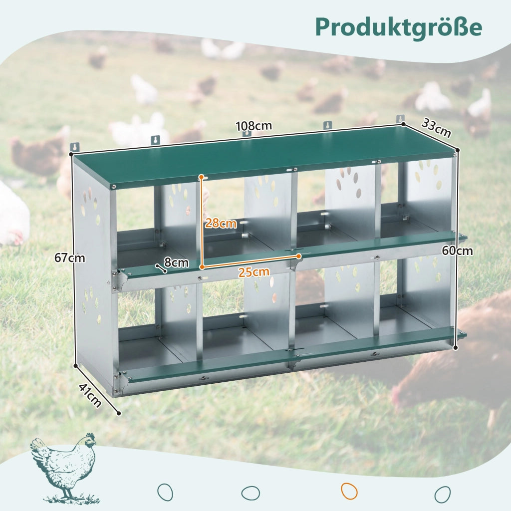 Scaffale con 8 scomparti per la deposizione e coperchio trasparente in acciaio zincato verde 108 × 41 × 67 cm