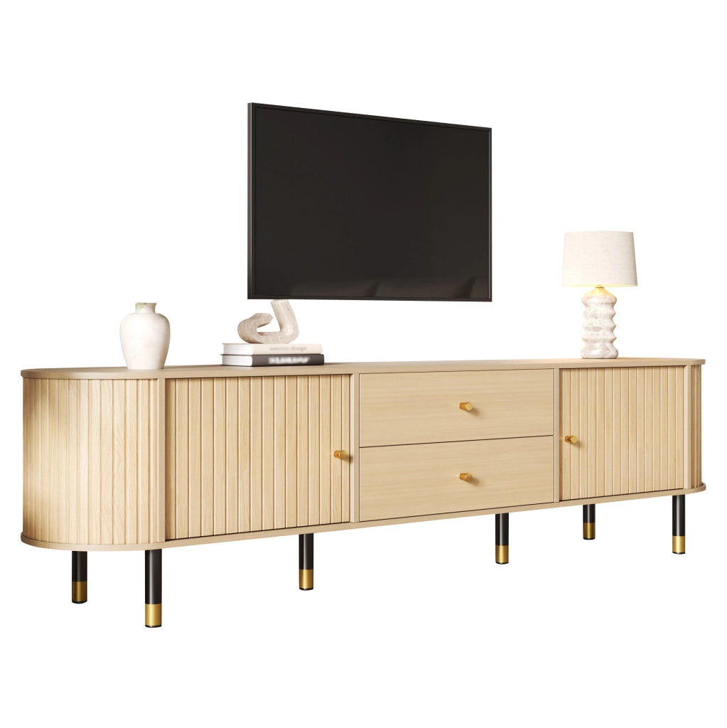 Mobile TV 180x40x58 cm con 2 cassetti; 2 ante e gestione cavi in MDF naturale