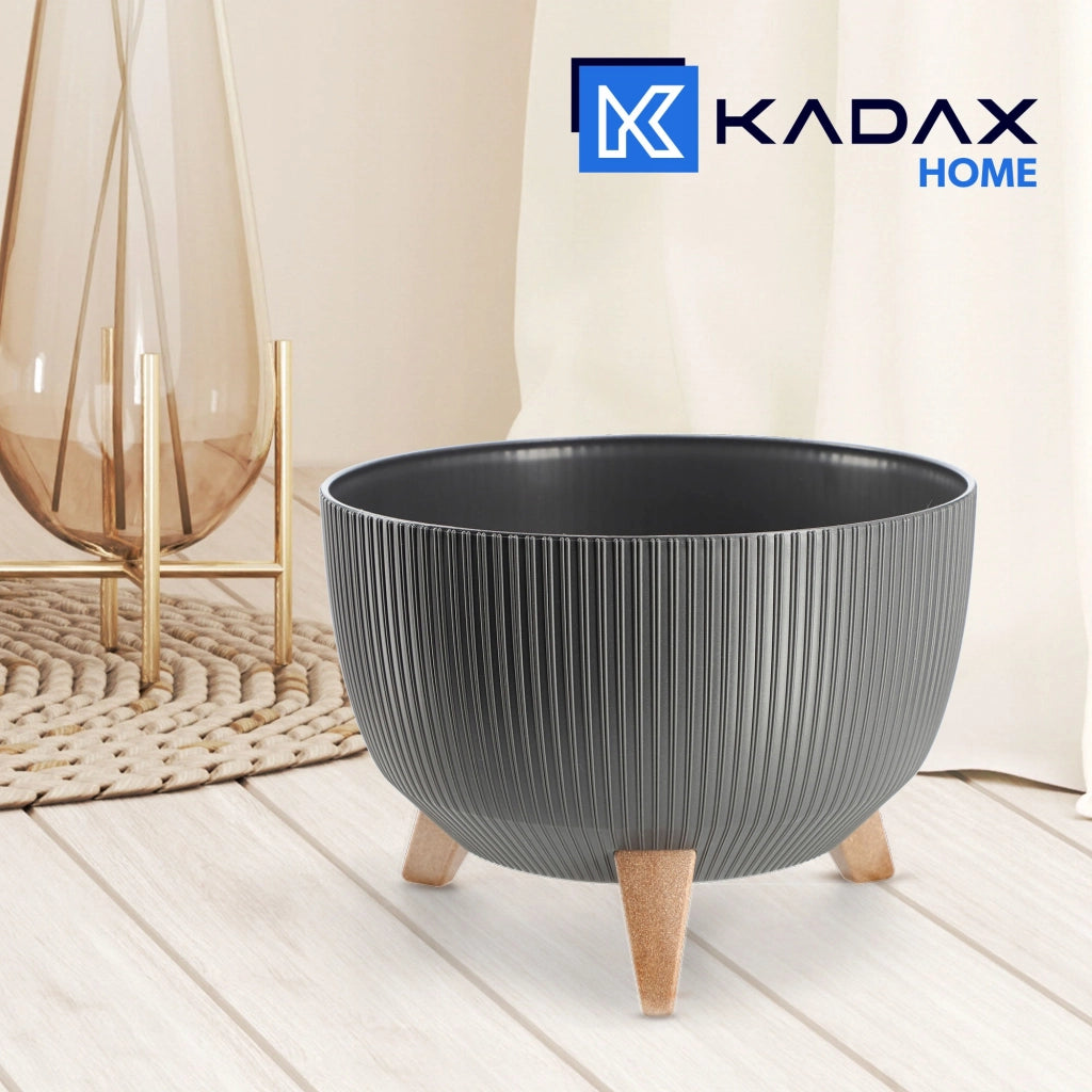 Vaso da fiori KADAX, fioriera, coperchio, gambe, inserto, supporto per fiori, 29 cm, grafite, ciotola rotonda