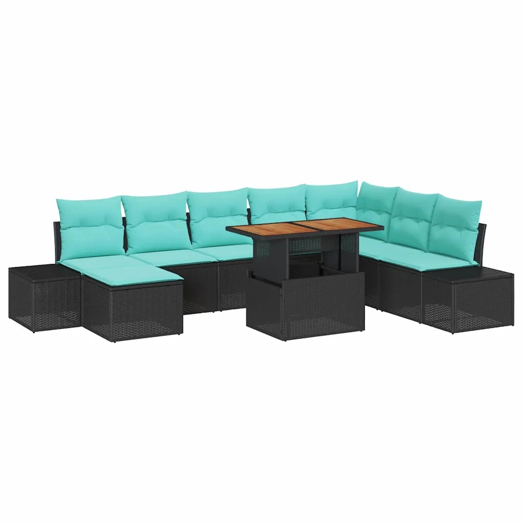 Set Divano da Giardino 9 pz Nero Poly Rattan 3358741