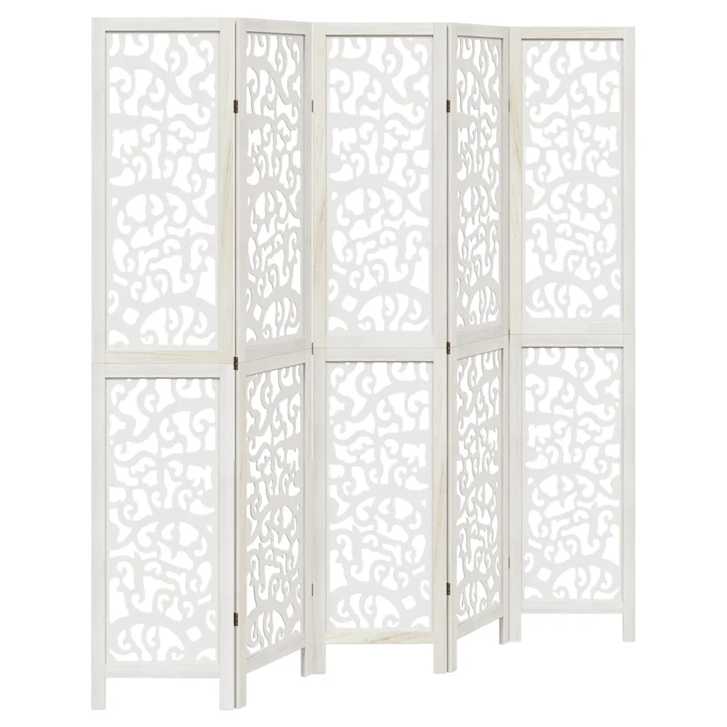 Divisorio Ambienti 5Pannelli Bianco Legno Massello di Paulownia 358743