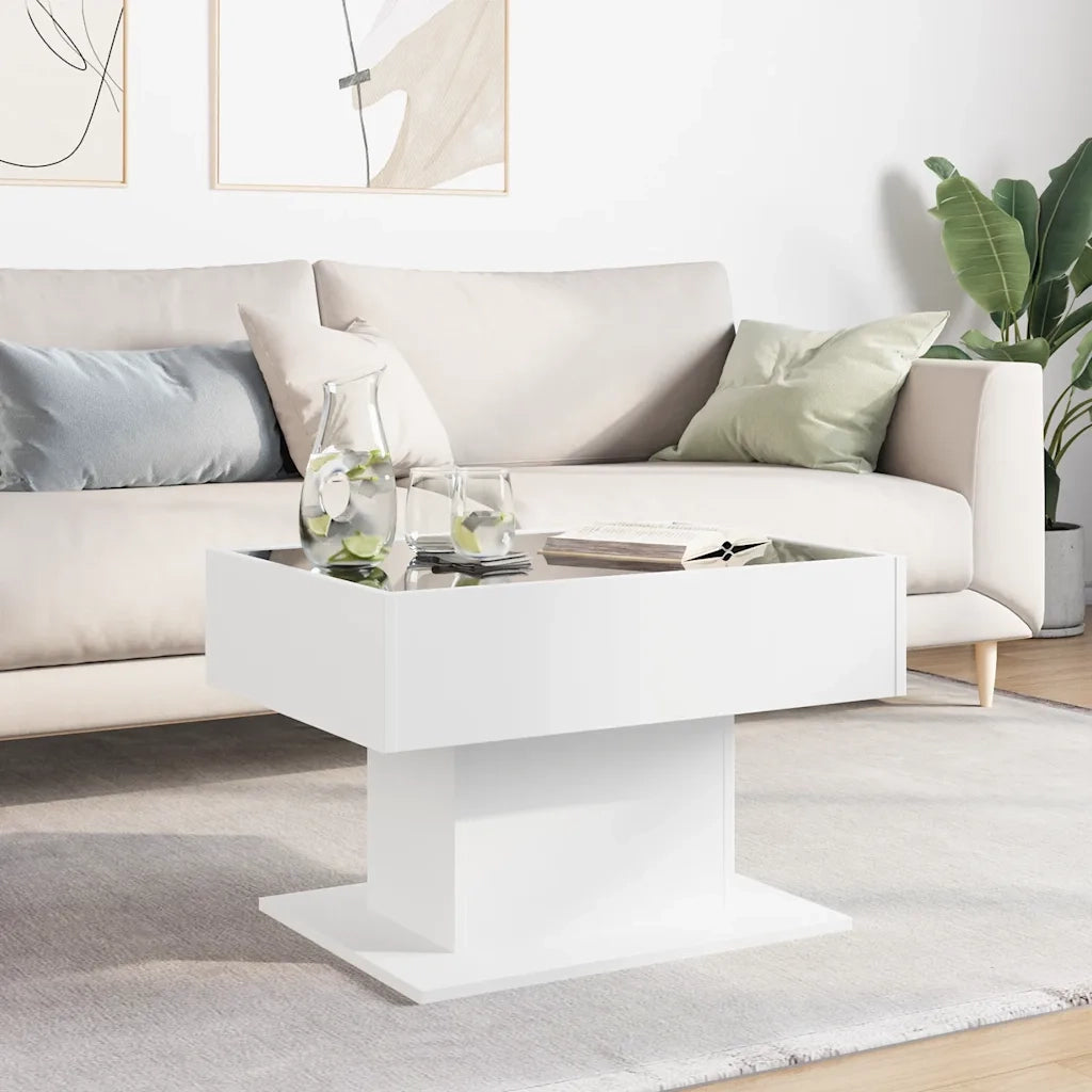 Tavolino Salotto con LED Bianco 70x50x45 cm Legno Multistrato