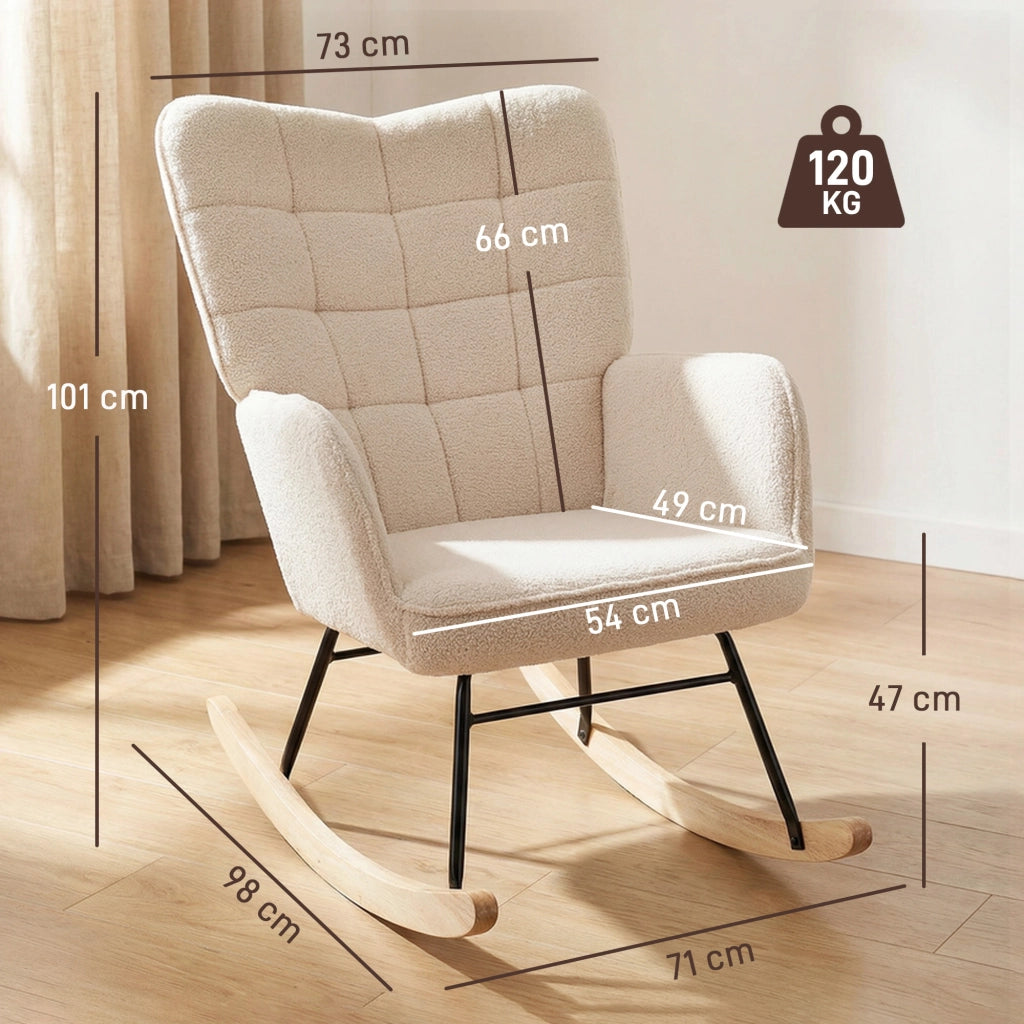 Poltrona a Dondolo Imbottita ¨C Zephmum ¨C Legno, Acciaio, Beige, 71x98x101 cm