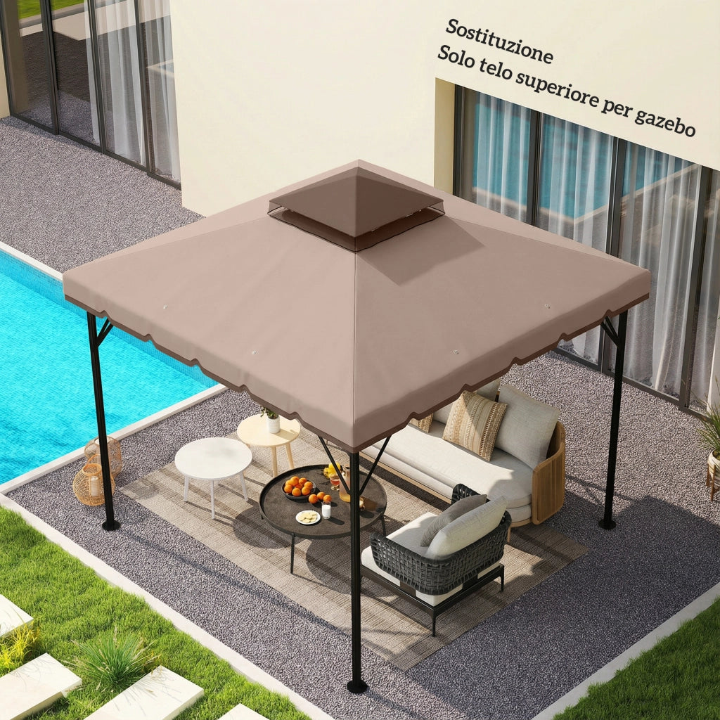 Copertura per Gazebo 3x3 m ¨C zephmum ¨C Poliestere Cachi e Marrone
