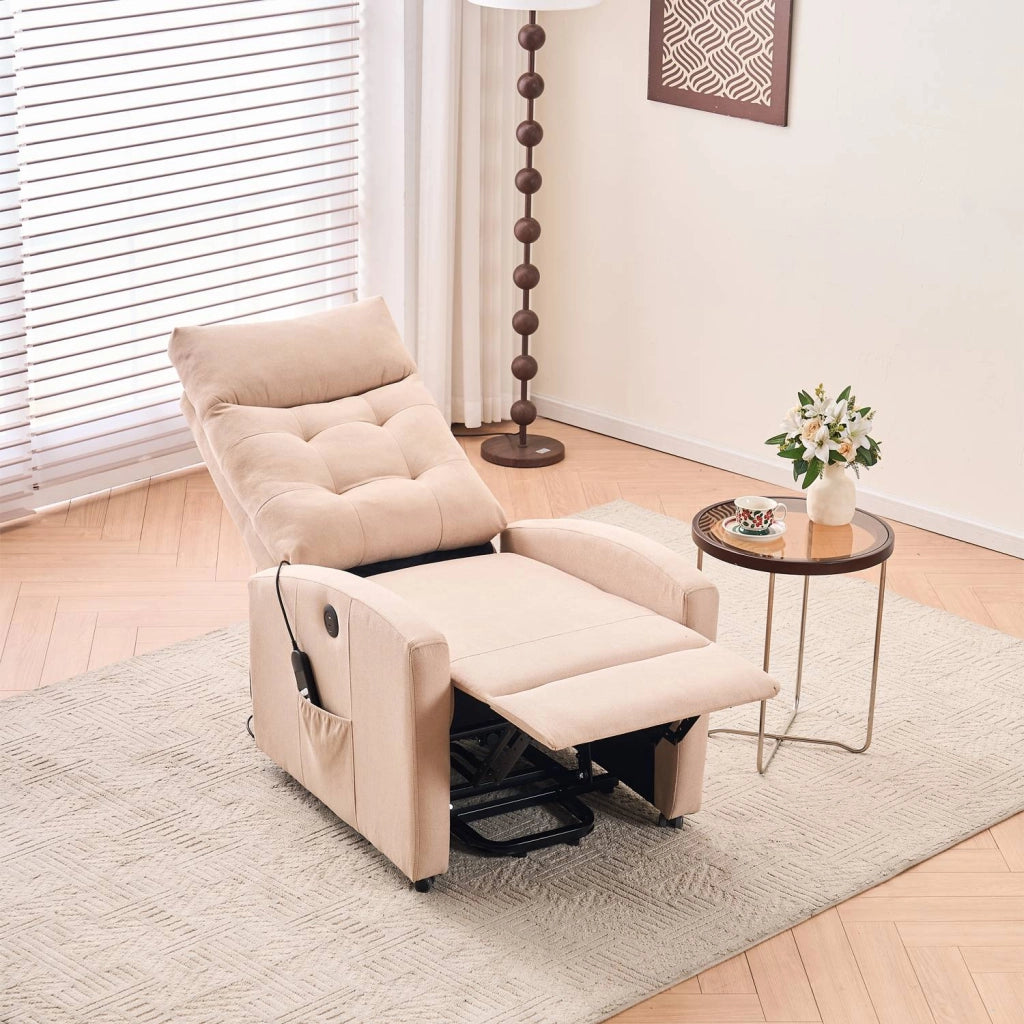 Marvin Poltrona Relax Reclinabile Elettrica con Poggiapiedi Solena, Seduta Ergonomica Massaggiante e Riscaldante i Beige