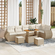 Set di divani da giardino 9 pezzi con cuscini beige polyrattan acacia