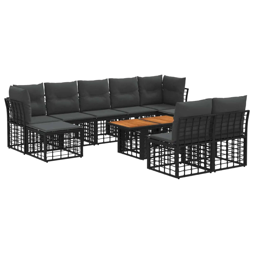 Set Divano da Giardino 10 pz Nero e Grigio scuro polyrattan 3437905