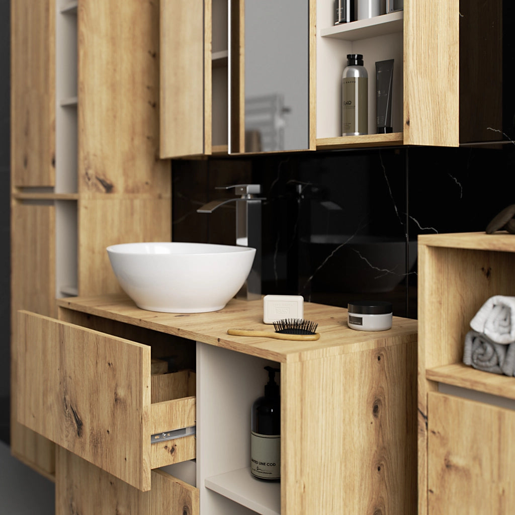 Set di mobili da bagno sospesi VAMI in Rovere Artisan con interno Kashmir con fori per lavabo da appoggio