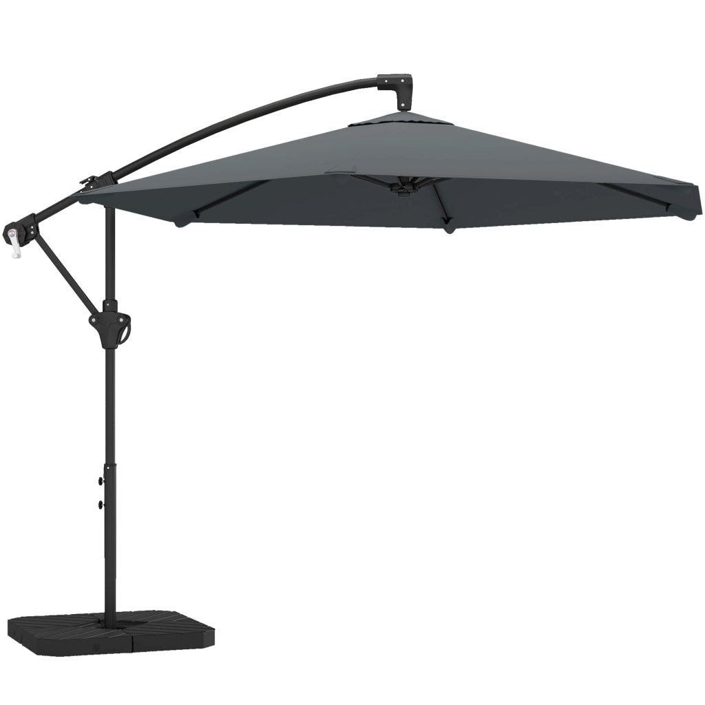 Ombrellone a Sbalzo 302x295x242 cm con Base a Croce in Metallo e Poliestere Grigio Scuro