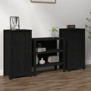 Credenze 2 pz Nere 39x35x80 cm in Legno Massello di Pino 813733