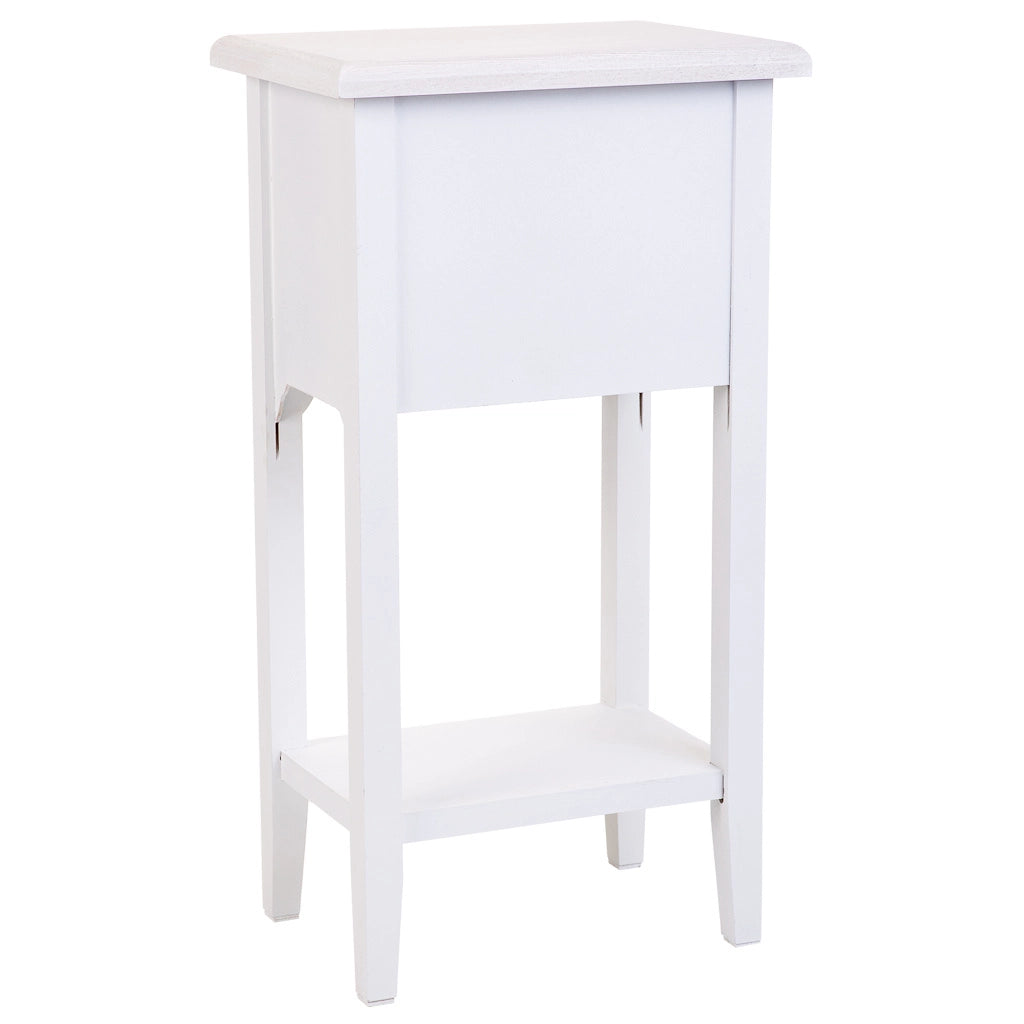 Comodino in legno con 2 cassetti e 1 ripiano bianco 37x26,5x69,5.h cm