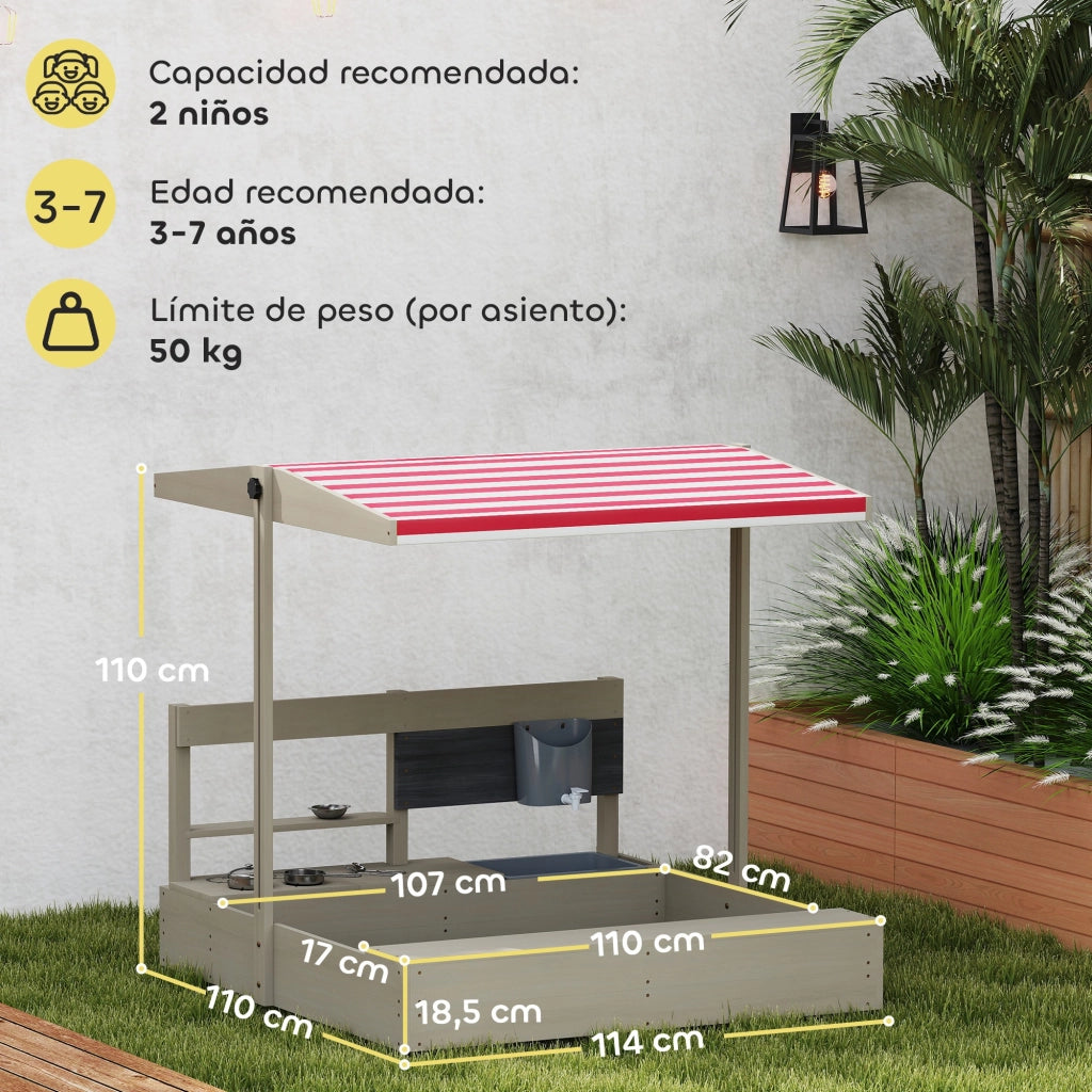 Casetta per Bambini in Legno con Cucina Giocattolo ¨C zephmum ¨C 114x110x110 cm Grigio