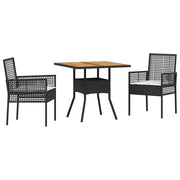 Set da Pranzo per Giardino 3 pz | Set Salotto da Giardino Nero polyrattan