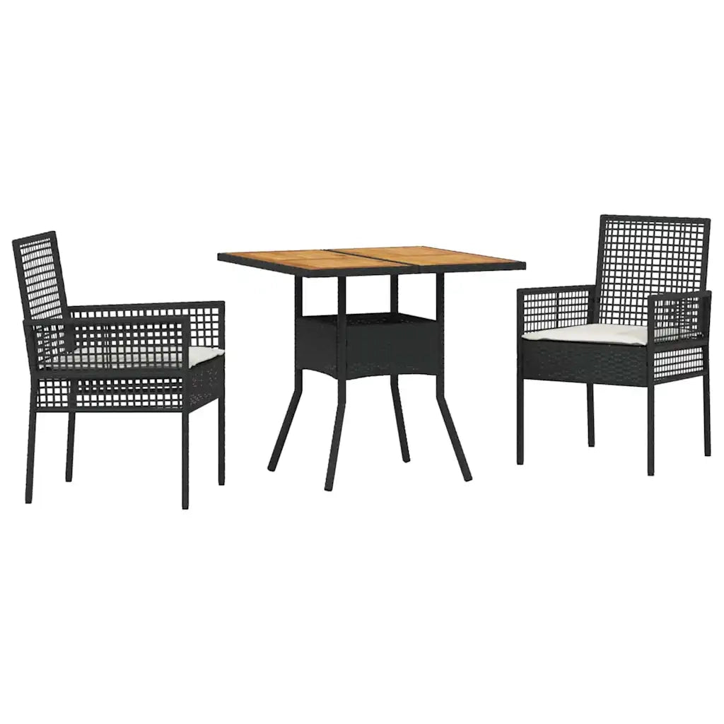 Set da Pranzo per Giardino 3 pz | Set Salotto da Giardino Nero polyrattan