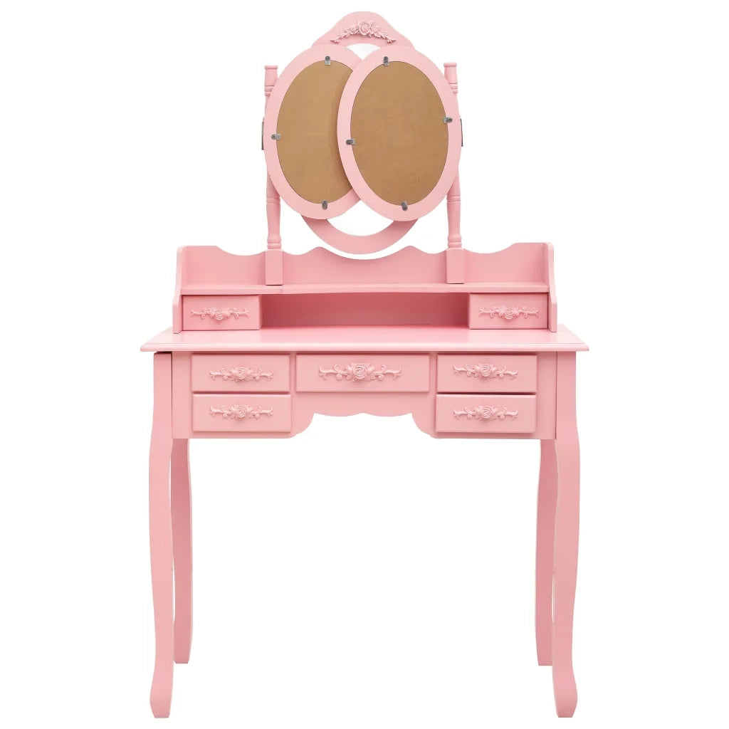 Tavolo da Trucco con Sgabello e Specchio Pieghevole in 3 Rosa cod mxl 73689