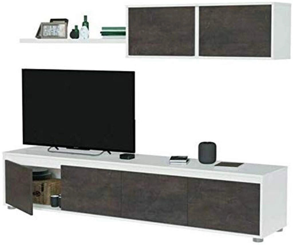 Parete Attrezzata Mobile Soggiorno Tv Con Mensola E Modulo Sospeso Per Salotto Sala Da Pranzo Design Moderno 200 X 41 X 43 Cm Colore Bianco/Ossido