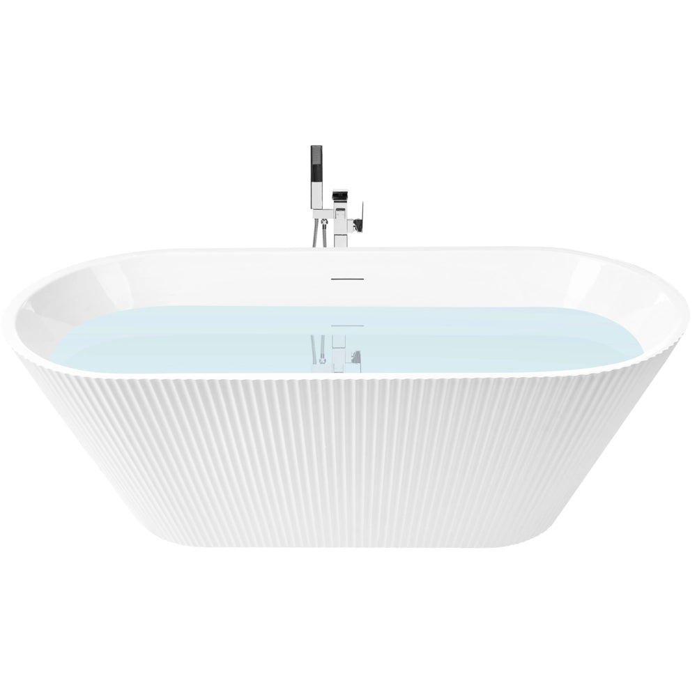 Vasca da bagno freestanding in acrilico bianco 170 cm design moderno con bordi scanalati forma ovale