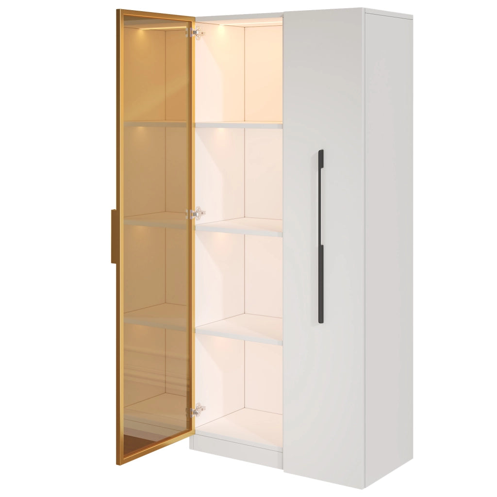 VETRINA 70x40x160 cm in MDF Bianco con illuminazione LED e vano laterale