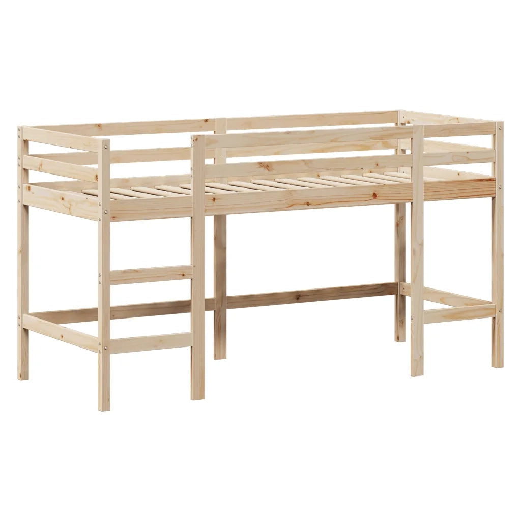 Letto Soppalco con Scala e Tetto 80x200 cm Legno Massello Pino
