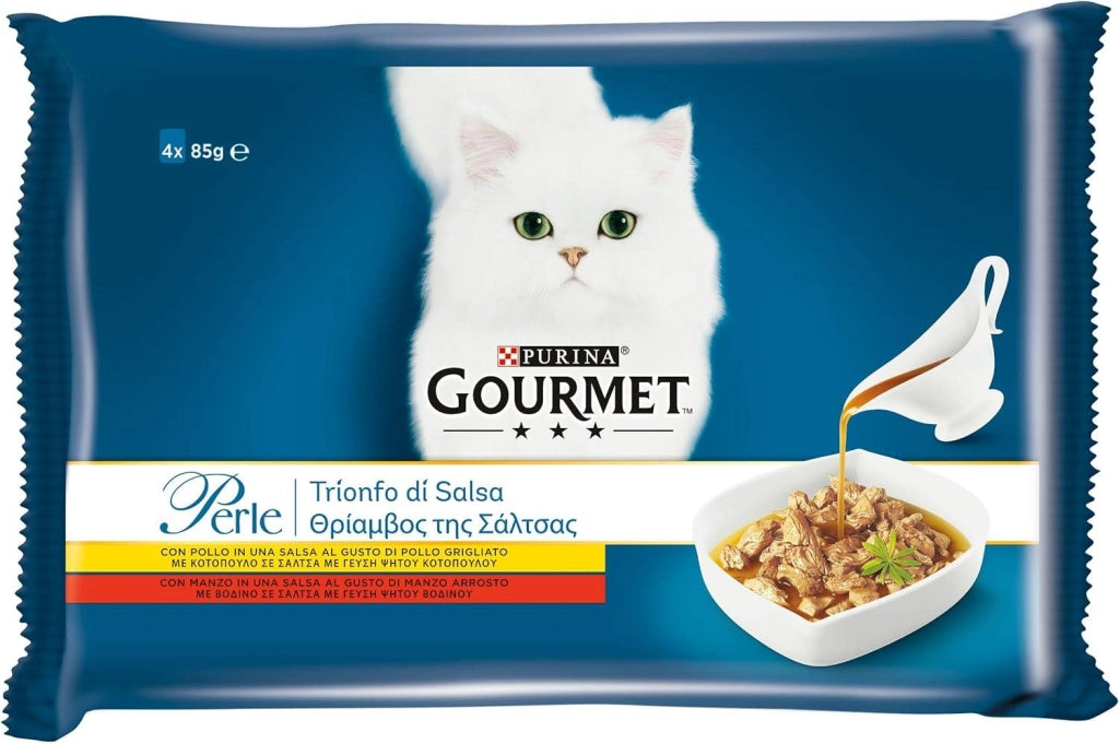 PURINA GOURMET PERLE IN TRIONFO DI SALSA CON POLLO E MANZO 85 GR X4 PZ CON CARNI DELICATE
