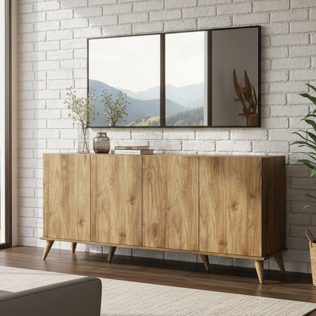 Madia Paine, Credenza 2 Ripiani, 180x45x81h cm Marrone Noce