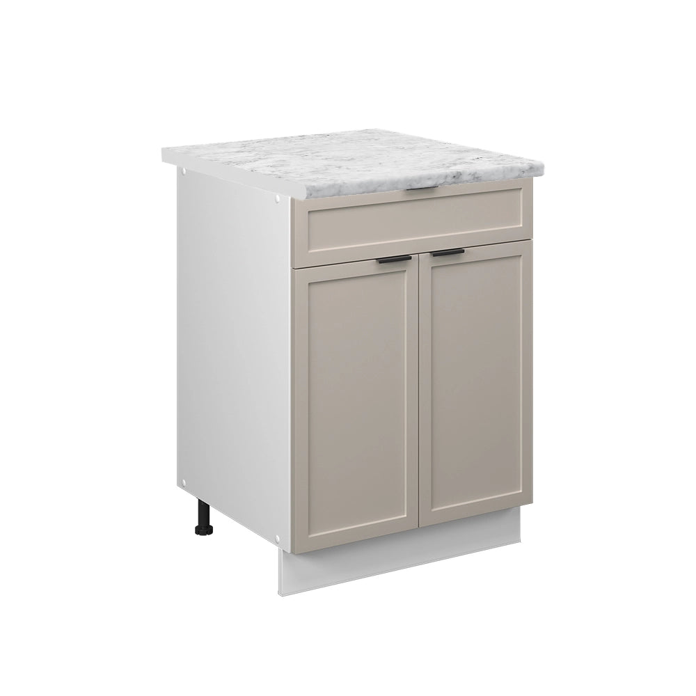 Mobiletto base per cucina Fame-Line GrigioBeige/Bianco 60 cm con cassetto, PL Marmo Vicco