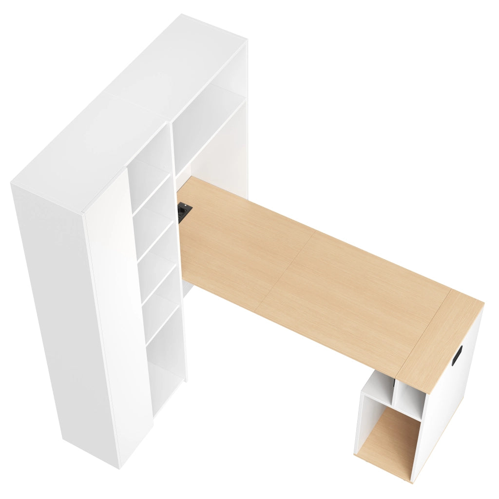 Scrivania Pieghevole con Libreria 2 in 1 ¨C MINIMAL ¨C Bianca, Ripiani Regolabili, Presa USB, Angolare